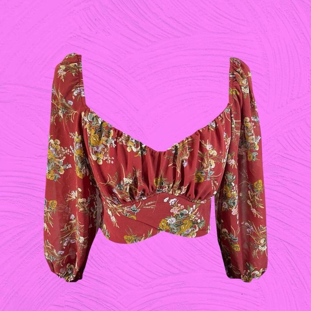 Red floral blouse with yellowgreen